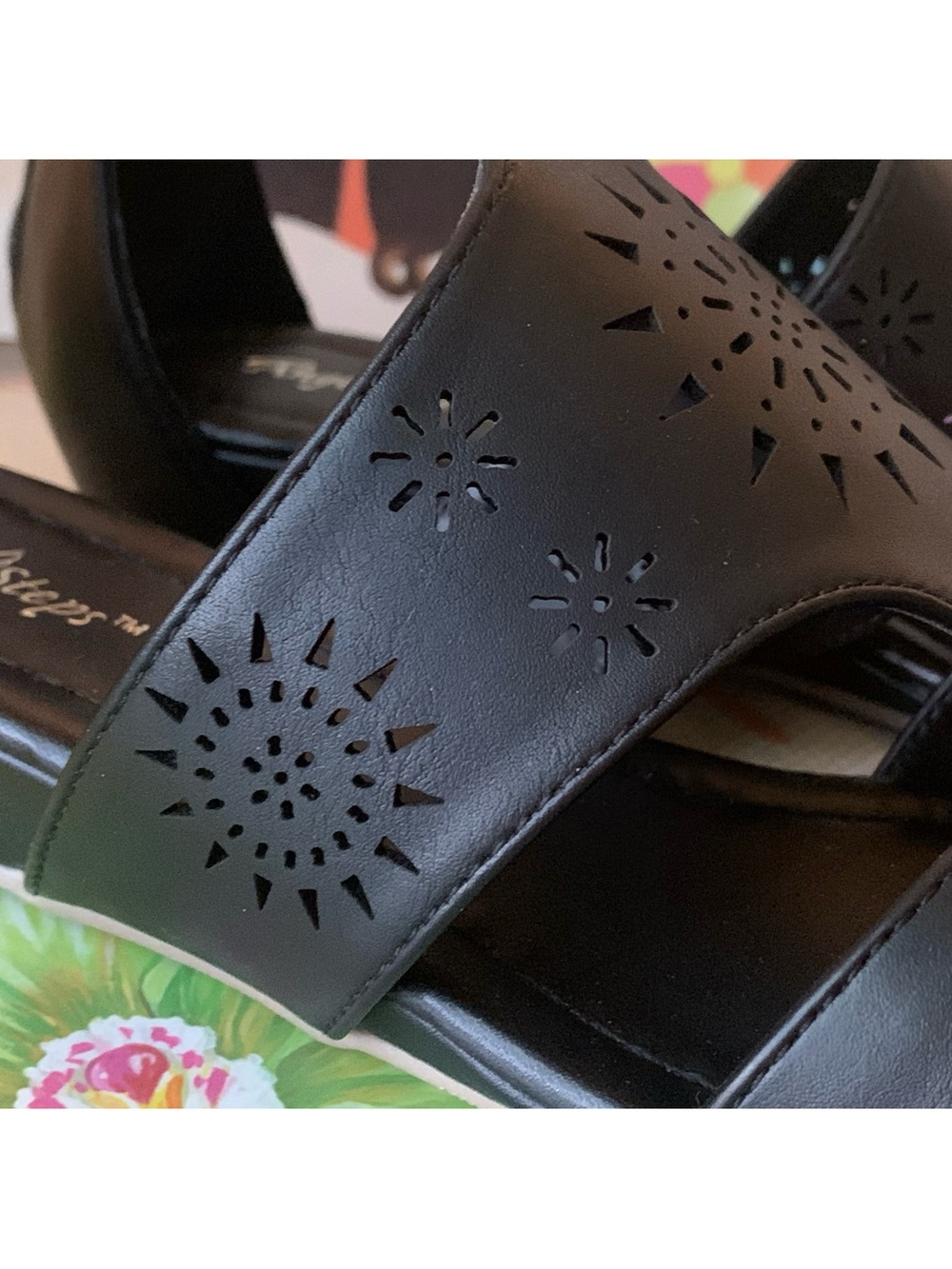 VTG Sunburst Gladiator Black Ankle Sandals 8 Wide - Picture 8 of 13